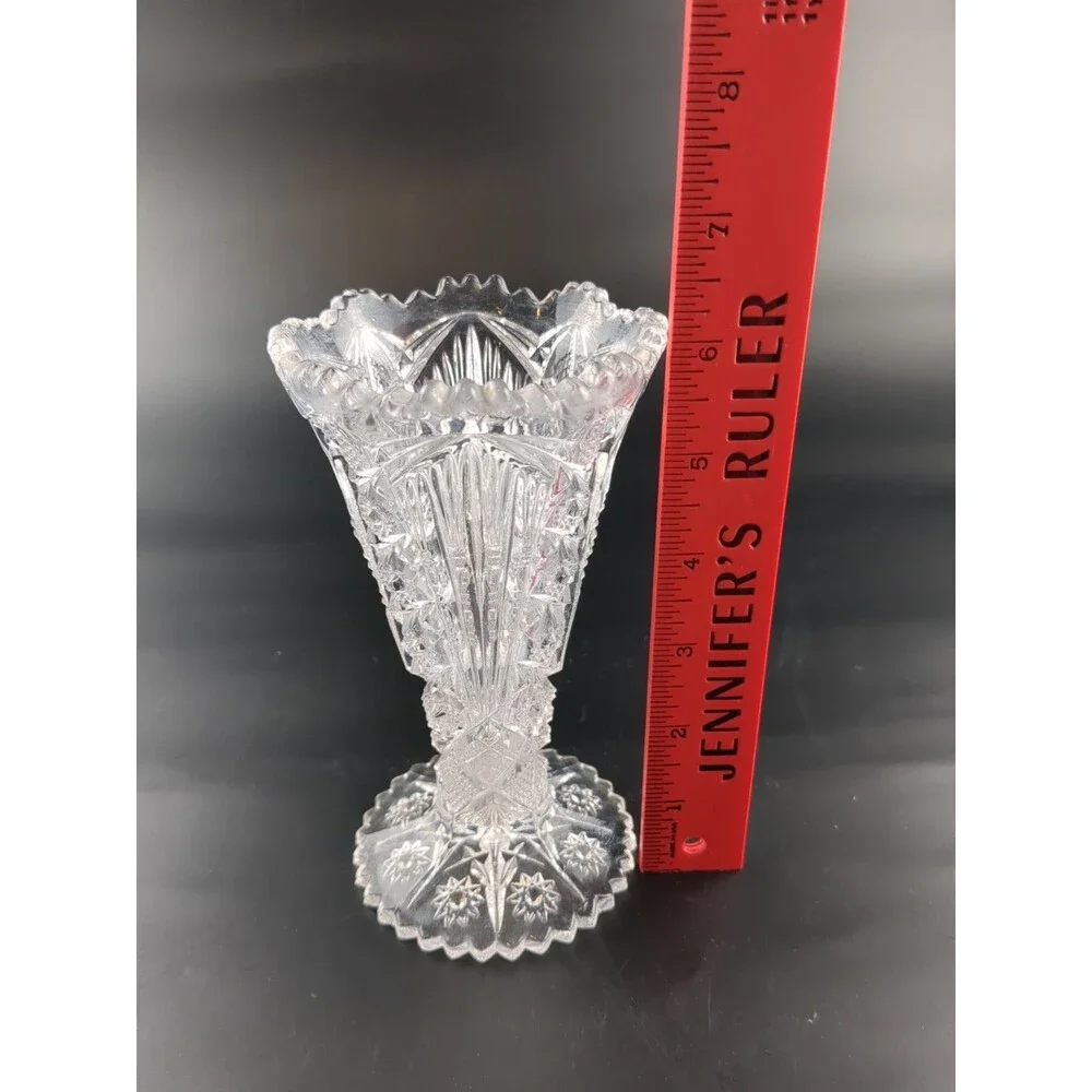 Vintage Brilliant Cut‎ Glass Flower Trumpet Vase Short 6